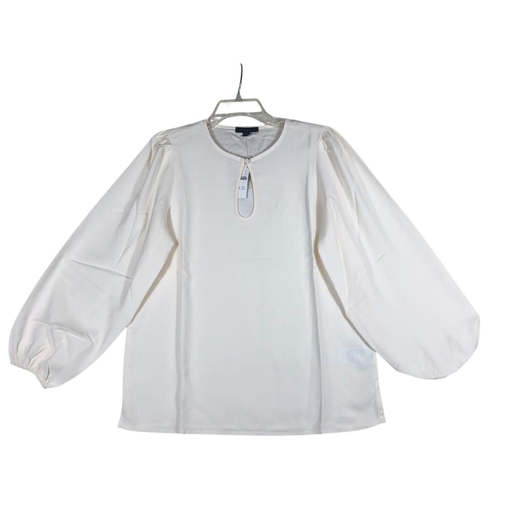 J Crew Ivory Puff Sleeve Keyhole Neckline Crepe Top Blouse BL712 Small Tall
